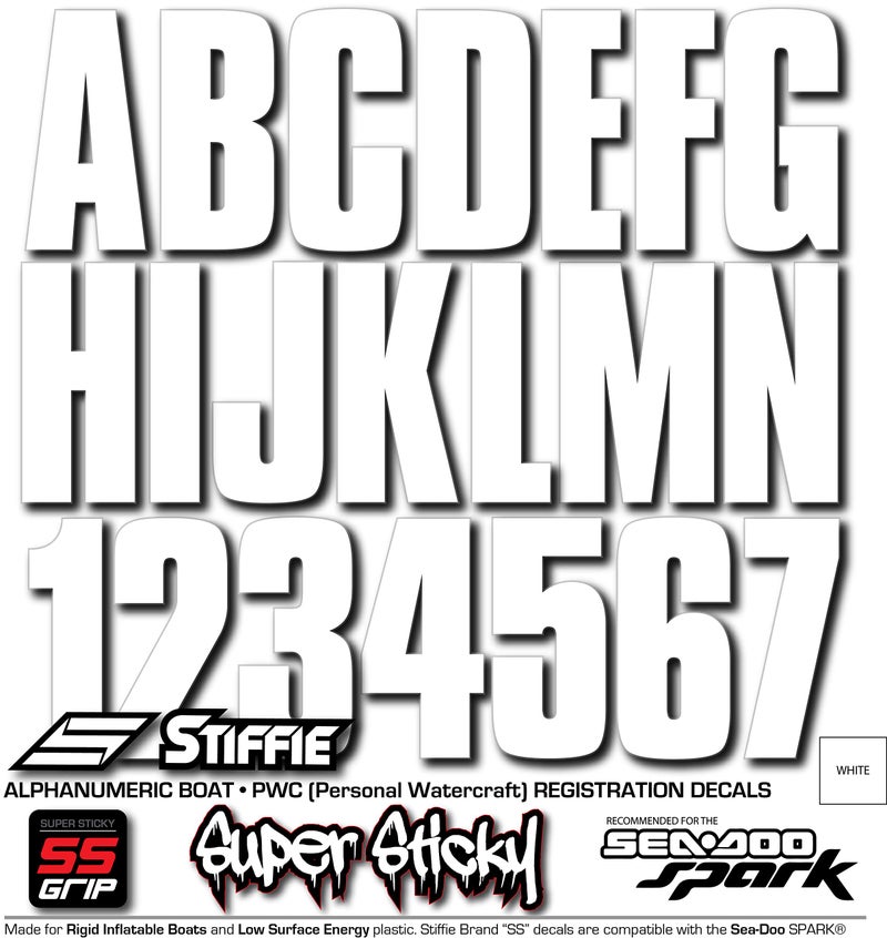 STIFFIE Uniline White 3" Super Sticky Boat & PWC Registration Decals â€¢ Numbers Letters Stickers - Image 5